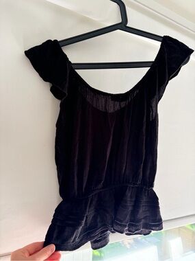 Talula Black Textured Ruffle Neck Blouse